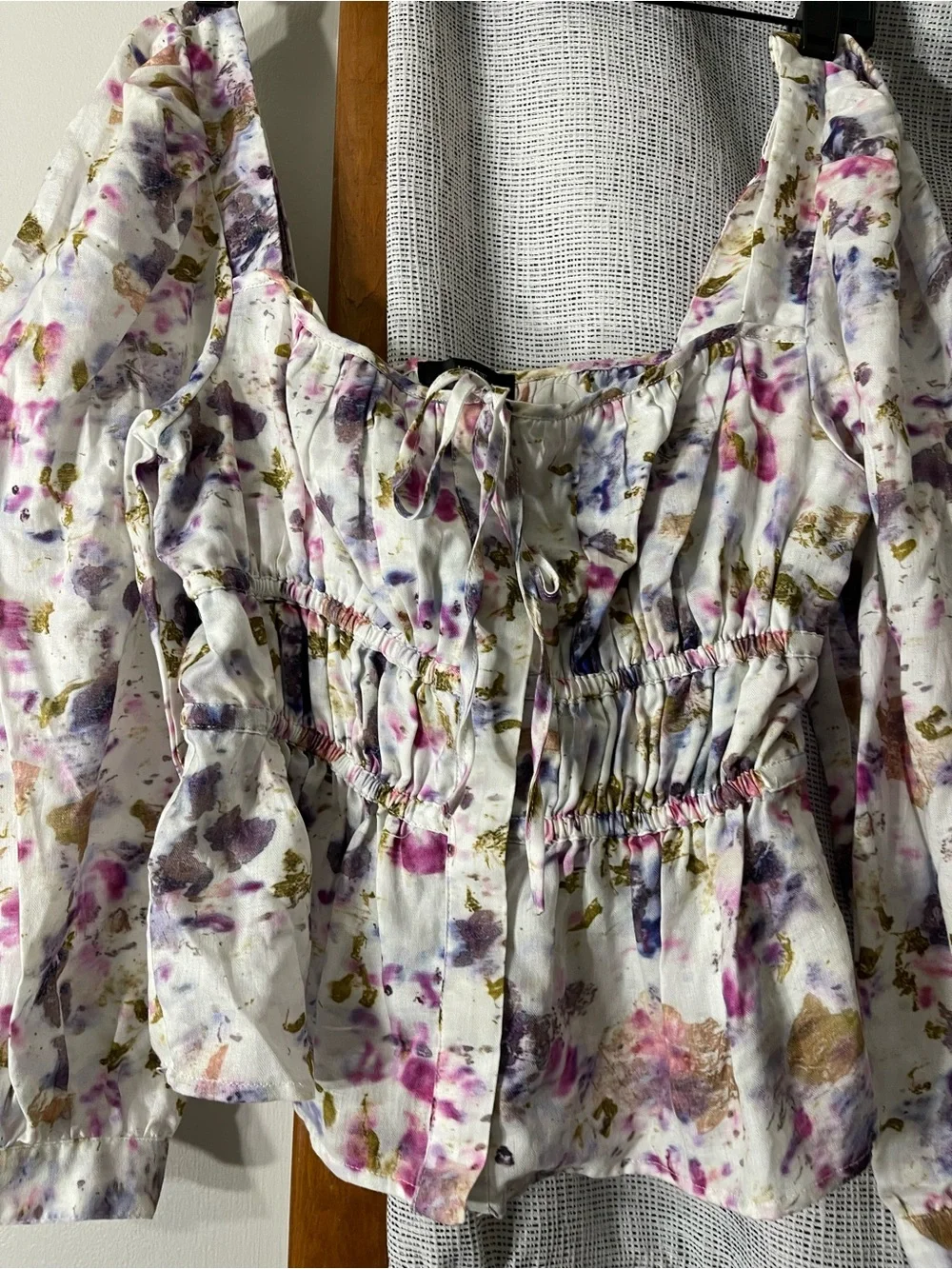 J. Crew x Flora Obscura Cinched Waist Top in Kaleidoscope Floral Puff Sleeves 6